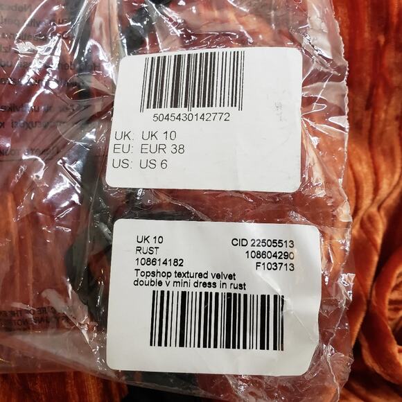 TOPSHOP Womens 6 Balloon Sleeve Velvet Minidress in Orange NEW Fits like 2-4 - Picture 15 of 15